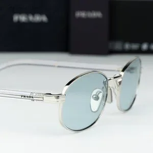 Prada PRB53S 1BC40N Oval Sunglasses – Silver\\Azure Prada Men Sunglasses Silver Azure Oval PRB53S 1BC40N NEW  main image 3
